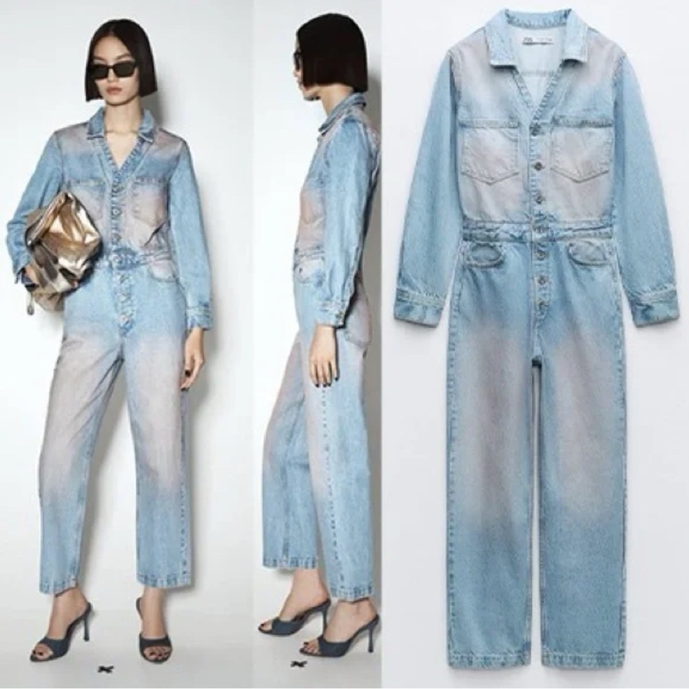 NWT ZARA Z1975 PINK DYED DENIM JUMPSUIT